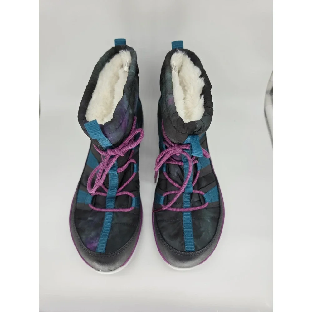 Merrell Pechora Pull On Boots Womens Grey Purple Teal Faux Fur Lined Size 8